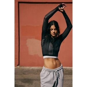 Free People FP Movement Perforation Nation Long Sleeve Top NWOT Black XL